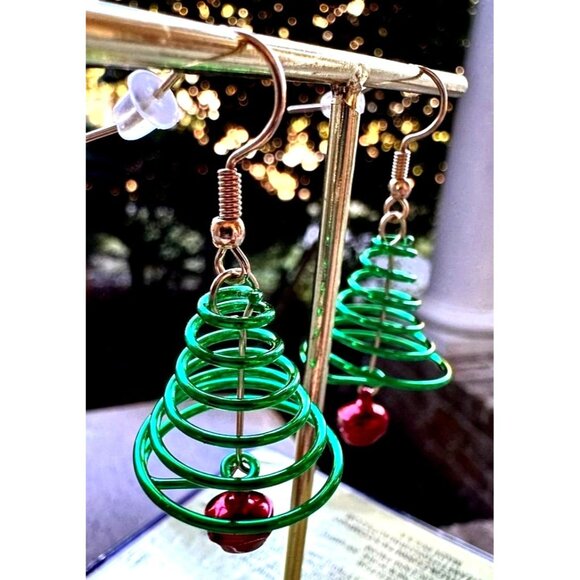 Christmas Tree Earrings Jingle Bells New Dangle Hooks Festive Holiday Pa… - Picture 12 of 12
